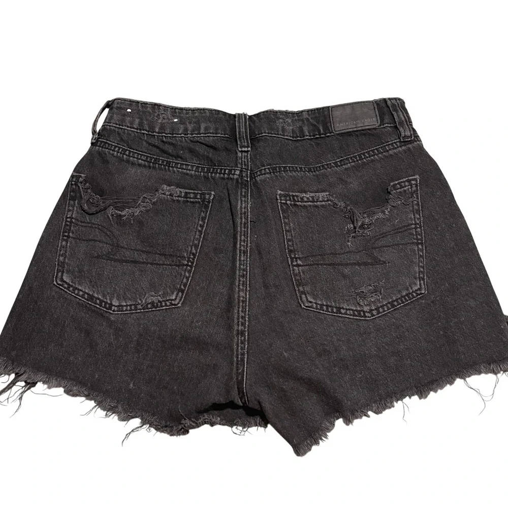 American Eagle Women Black Denim Distressed High Waisted Cutoff‎ Shorts Size 2